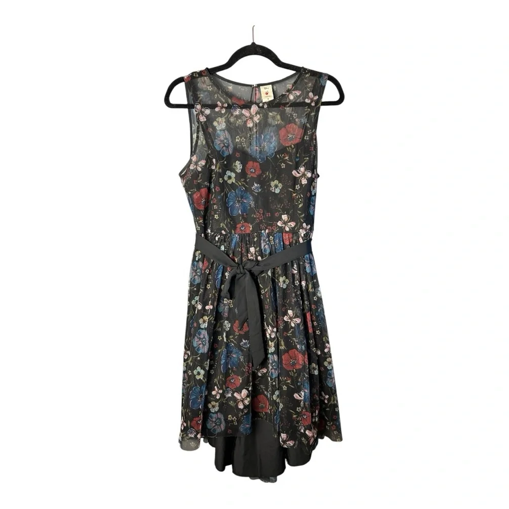 Disney LC Lauren Conrad Women's Black Floral Fit & Flare Midi Dress Size 8 - Picture 3 of 9